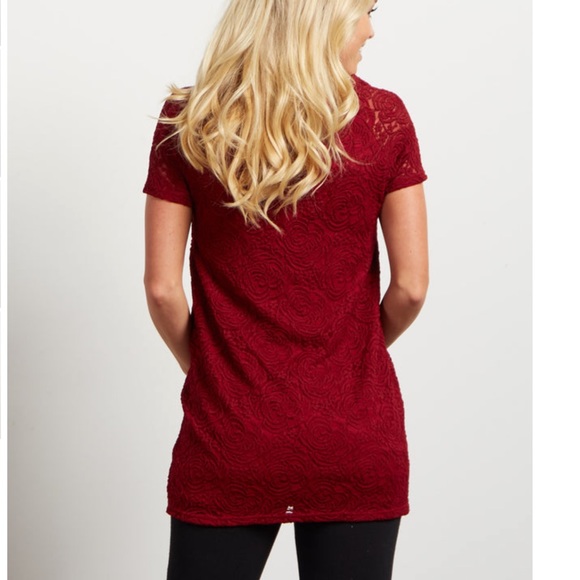 Pinkblush Burgundy Lace Rosette Overlay Maternity Top, EUC, size Sm - Picture 3 of 7